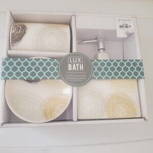 Lux Bath COIL Hazel 4-Piece Ceramic Bathroom Accessory Set - Soap Dispenser
